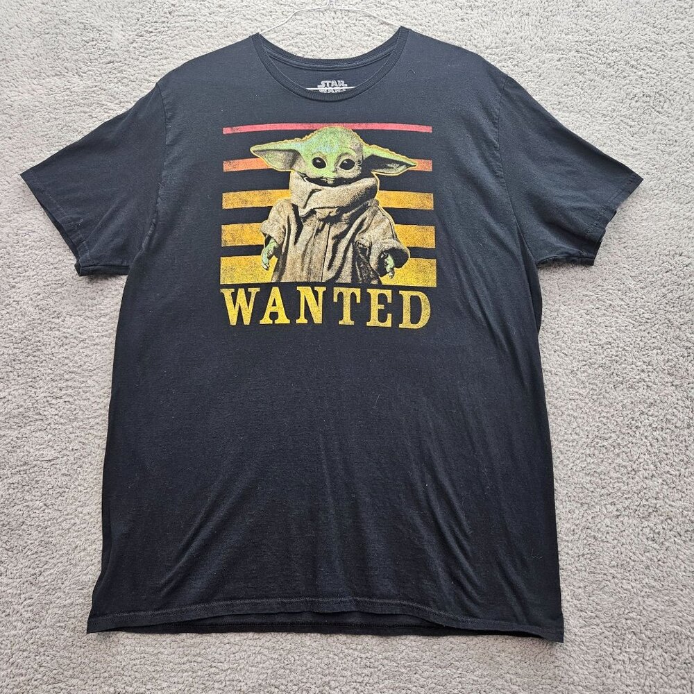 Star Wars Mandalorian Wanted Baby Yoda Tee 2X Black Soft Cotton Mad Engine Mens